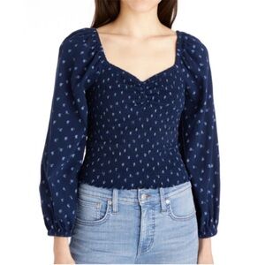 Madewell Lucille Balloon Sleeve Smocked Top in the color Classic Indigo xs nwot